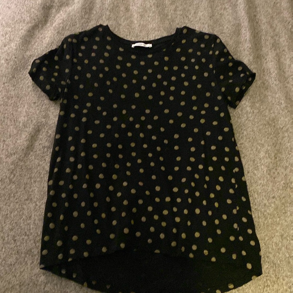 Size S short sleeve black and gold polka dot shirt from Zara